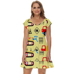 Seamless-pattern-vector-industrial-vehicle-cartoon Short Sleeve Tiered Mini Dress