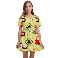 Seamless-pattern-vector-industrial-vehicle-cartoon Kids  Short Sleeve Dolly Dress by Jancukart