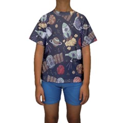 Hand-drawn-pattern-space-elements-collection Kids  Short Sleeve Swimwear