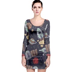 Hand-drawn-pattern-space-elements-collection Long Sleeve Bodycon Dress