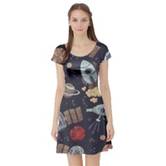 Hand-drawn-pattern-space-elements-collection Short Sleeve Skater Dress