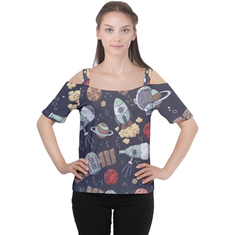 Hand-drawn-pattern-space-elements-collection Cutout Shoulder Tee by Jancukart