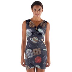 Hand-drawn-pattern-space-elements-collection Wrap Front Bodycon Dress