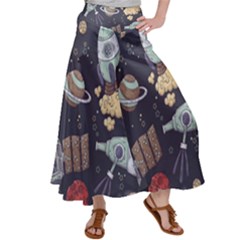 Hand-drawn-pattern-space-elements-collection Satin Palazzo Pants