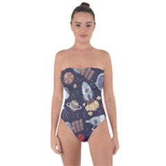 Hand-drawn-pattern-space-elements-collection Tie Back One Piece Swimsuit