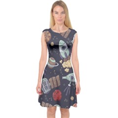 Hand-drawn-pattern-space-elements-collection Capsleeve Midi Dress