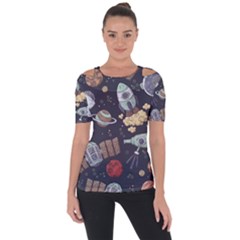 Hand-drawn-pattern-space-elements-collection Shoulder Cut Out Short Sleeve Top