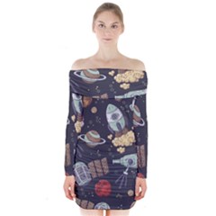 Hand-drawn-pattern-space-elements-collection Long Sleeve Off Shoulder Dress