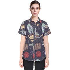 Hand-drawn-pattern-space-elements-collection Women s Short Sleeve Shirt