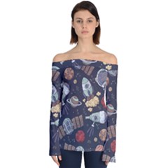 Hand-drawn-pattern-space-elements-collection Off Shoulder Long Sleeve Top