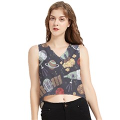 Hand-drawn-pattern-space-elements-collection V-neck Cropped Tank Top