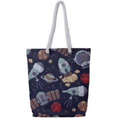 Hand-drawn-pattern-space-elements-collection Full Print Rope Handle Tote (small)