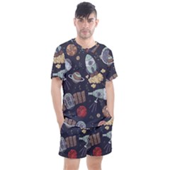 Hand-drawn-pattern-space-elements-collection Men s Mesh Tee And Shorts Set