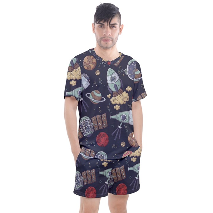 Hand-drawn-pattern-space-elements-collection Men s Mesh Tee and Shorts Set