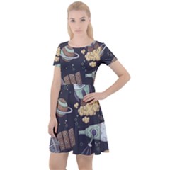 Hand-drawn-pattern-space-elements-collection Cap Sleeve Velour Dress 