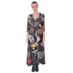 Hand-drawn-pattern-space-elements-collection Button Up Maxi Dress