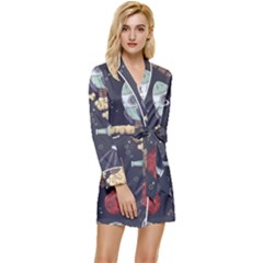 Hand-drawn-pattern-space-elements-collection Long Sleeve Satin Robe