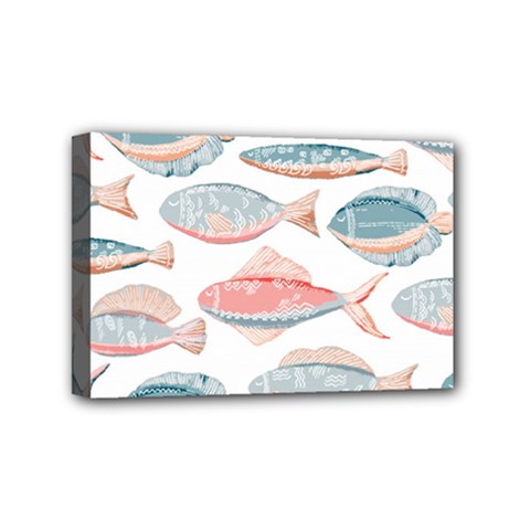 Hand-drawn-seamless-pattern-with-cute-fishes-doodle-style-pink-blue-colors Mini Canvas 6  X 4  (stretched)