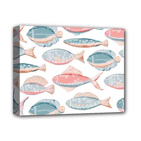 Hand-drawn-seamless-pattern-with-cute-fishes-doodle-style-pink-blue-colors Deluxe Canvas 14  X 11  (stretched)