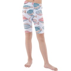 Hand-drawn-seamless-pattern-with-cute-fishes-doodle-style-pink-blue-colors Kids  Mid Length Swim Shorts