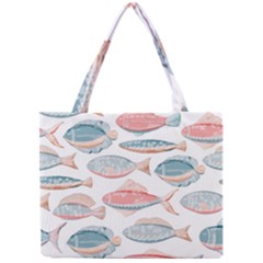 Hand-drawn-seamless-pattern-with-cute-fishes-doodle-style-pink-blue-colors Mini Tote Bag