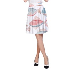 Hand-drawn-seamless-pattern-with-cute-fishes-doodle-style-pink-blue-colors A-line Skirt