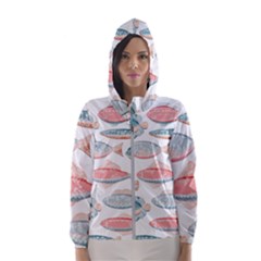 Hand-drawn-seamless-pattern-with-cute-fishes-doodle-style-pink-blue-colors Women s Hooded Windbreaker