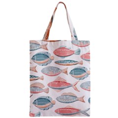 Hand-drawn-seamless-pattern-with-cute-fishes-doodle-style-pink-blue-colors Zipper Classic Tote Bag