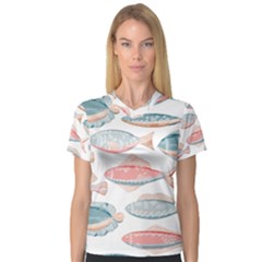 Hand-drawn-seamless-pattern-with-cute-fishes-doodle-style-pink-blue-colors V-neck Sport Mesh Tee