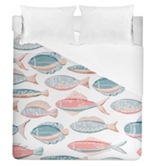 Hand-drawn-seamless-pattern-with-cute-fishes-doodle-style-pink-blue-colors Duvet Cover (queen Size)