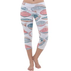 Hand-drawn-seamless-pattern-with-cute-fishes-doodle-style-pink-blue-colors Capri Yoga Leggings by Jancukart