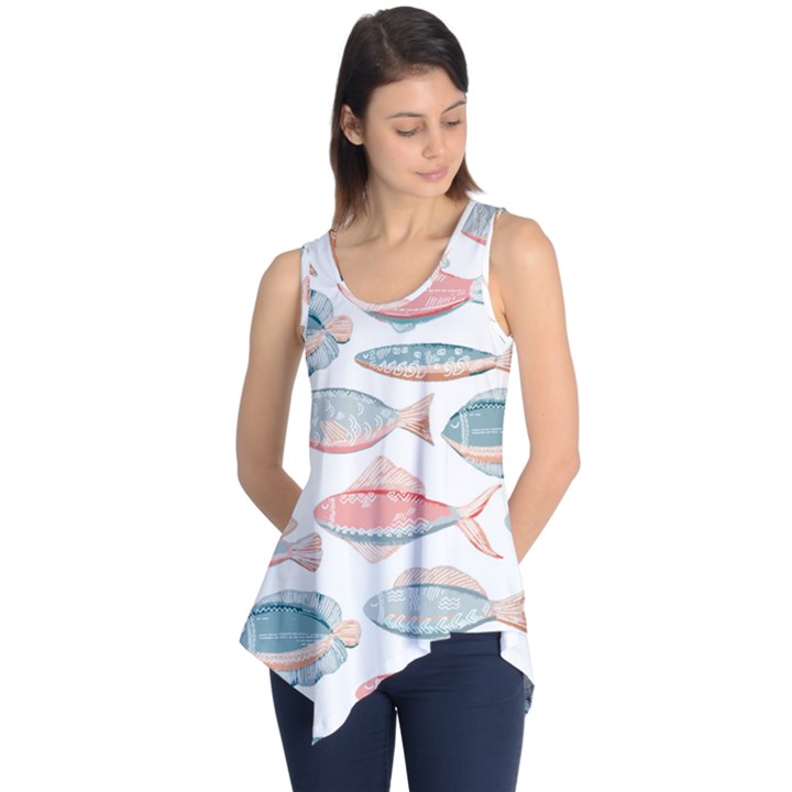 Hand-drawn-seamless-pattern-with-cute-fishes-doodle-style-pink-blue-colors Sleeveless Tunic