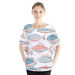 Hand-drawn-seamless-pattern-with-cute-fishes-doodle-style-pink-blue-colors Batwing Chiffon Blouse