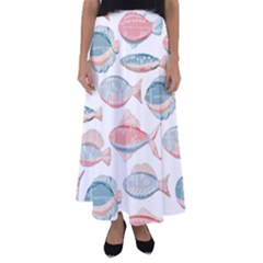 Hand-drawn-seamless-pattern-with-cute-fishes-doodle-style-pink-blue-colors Flared Maxi Skirt