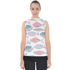 Hand-drawn-seamless-pattern-with-cute-fishes-doodle-style-pink-blue-colors Mock Neck Shell Top