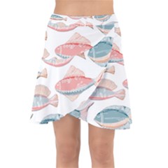 Hand-drawn-seamless-pattern-with-cute-fishes-doodle-style-pink-blue-colors Wrap Front Skirt