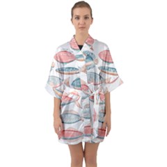 Hand-drawn-seamless-pattern-with-cute-fishes-doodle-style-pink-blue-colors Half Sleeve Satin Kimono 