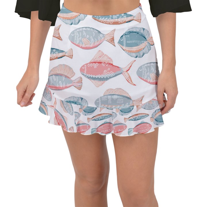 Hand-drawn-seamless-pattern-with-cute-fishes-doodle-style-pink-blue-colors Fishtail Mini Chiffon Skirt