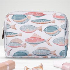 Hand-drawn-seamless-pattern-with-cute-fishes-doodle-style-pink-blue-colors Make Up Pouch (medium) by Jancukart