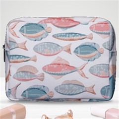 Hand-drawn-seamless-pattern-with-cute-fishes-doodle-style-pink-blue-colors Make Up Pouch (large) by Jancukart