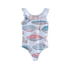 Hand-drawn-seamless-pattern-with-cute-fishes-doodle-style-pink-blue-colors Kids  Frill Swimsuit