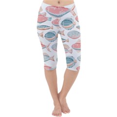 Hand-drawn-seamless-pattern-with-cute-fishes-doodle-style-pink-blue-colors Lightweight Velour Cropped Yoga Leggings by Jancukart