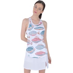 Hand-drawn-seamless-pattern-with-cute-fishes-doodle-style-pink-blue-colors Racer Back Mesh Tank Top