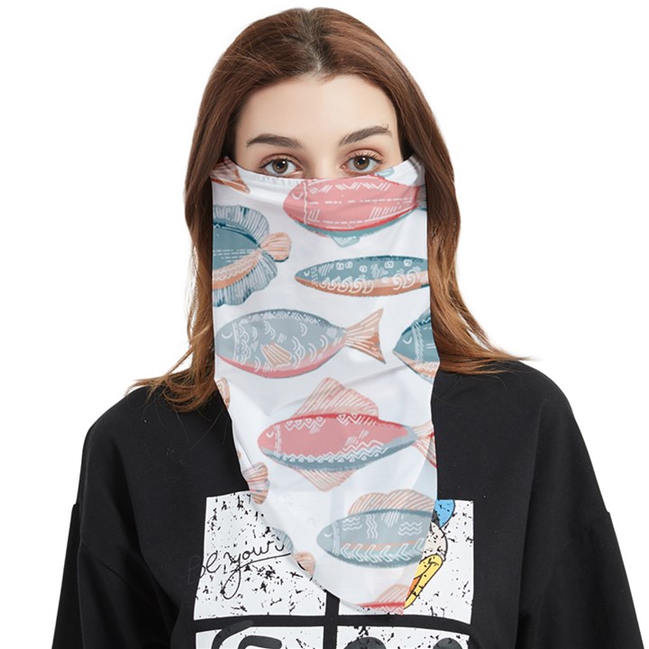 Hand-drawn-seamless-pattern-with-cute-fishes-doodle-style-pink-blue-colors Face Covering Bandana (Triangle)