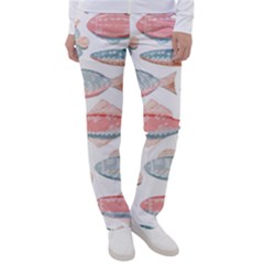 Hand-drawn-seamless-pattern-with-cute-fishes-doodle-style-pink-blue-colors Women s Casual Pants