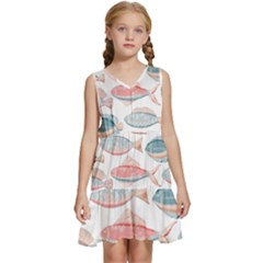 Hand-drawn-seamless-pattern-with-cute-fishes-doodle-style-pink-blue-colors Kids  Sleeveless Tiered Mini Dress