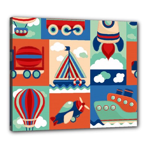 Toy-transport-cartoon-seamless-pattern-with-airplane-aerostat-sail-yacht-vector-illustration Canvas 24  X 20  (stretched)