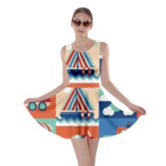 Toy-transport-cartoon-seamless-pattern-with-airplane-aerostat-sail-yacht-vector-illustration Skater Dress by Jancukart