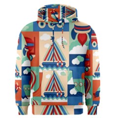 Toy-transport-cartoon-seamless-pattern-with-airplane-aerostat-sail-yacht-vector-illustration Men s Core Hoodie by Jancukart