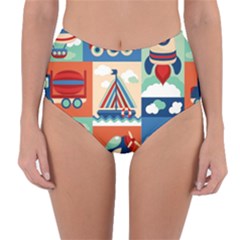 Toy-transport-cartoon-seamless-pattern-with-airplane-aerostat-sail-yacht-vector-illustration Reversible High-waist Bikini Bottoms by Jancukart